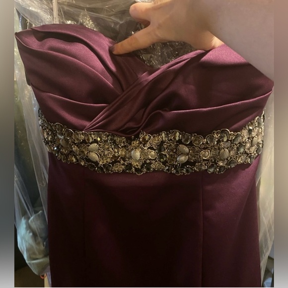 Love Eggplant Satin formal gown with beaded waist - Picture 3 of 12